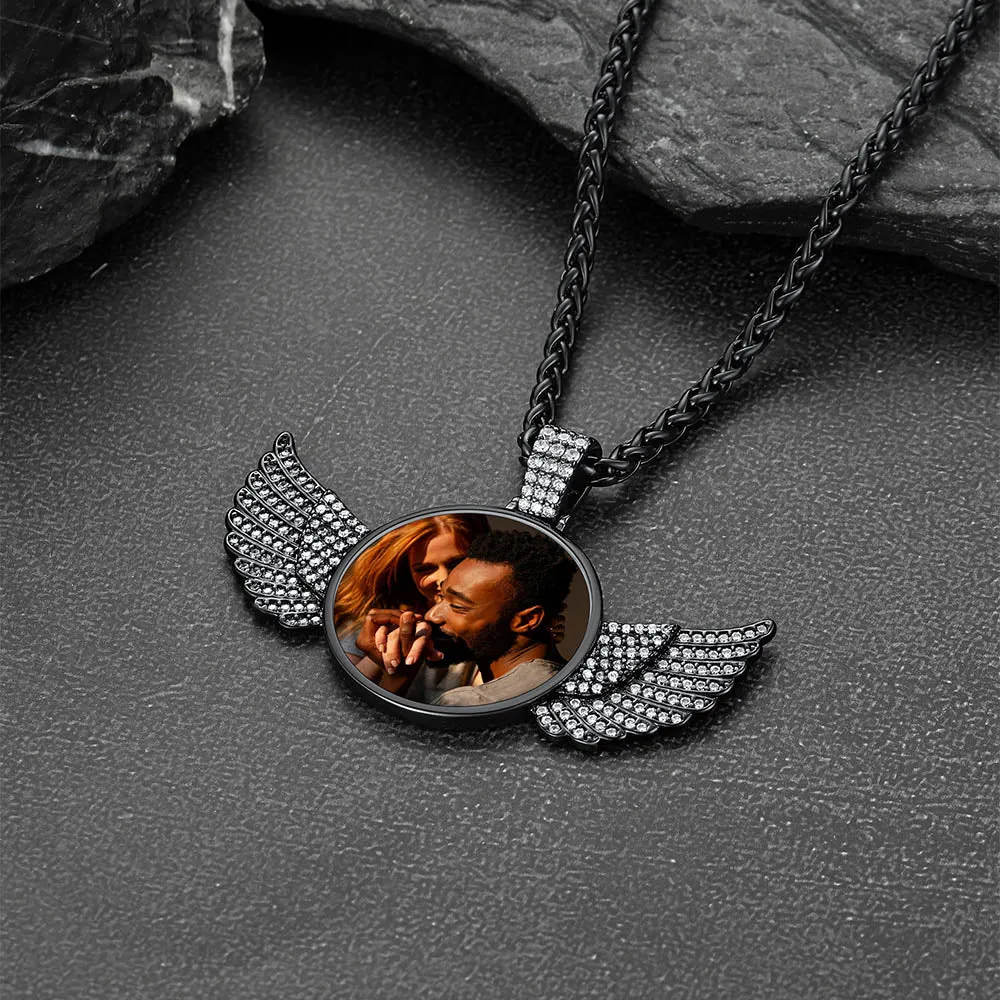 Custom Angel Wing Photo Picture Necklace with Calendar Gift
