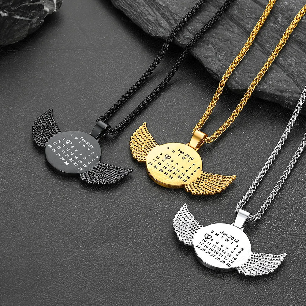 Custom Angel Wing Photo Picture Necklace with Calendar Gift