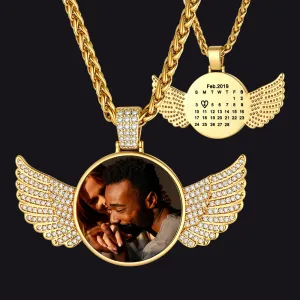 Custom Angel Wing Photo Picture Necklace with Calendar Gift
