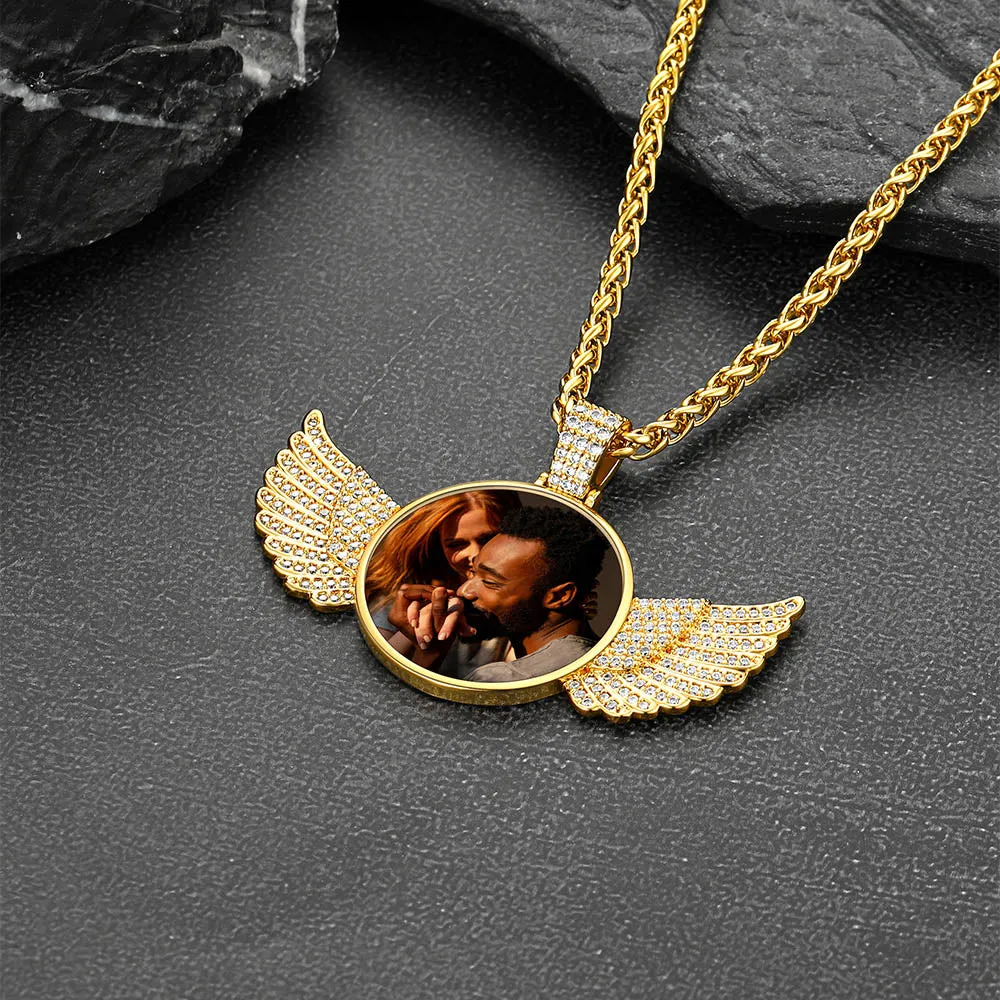 Custom Angel Wing Photo Picture Necklace with Calendar Gift