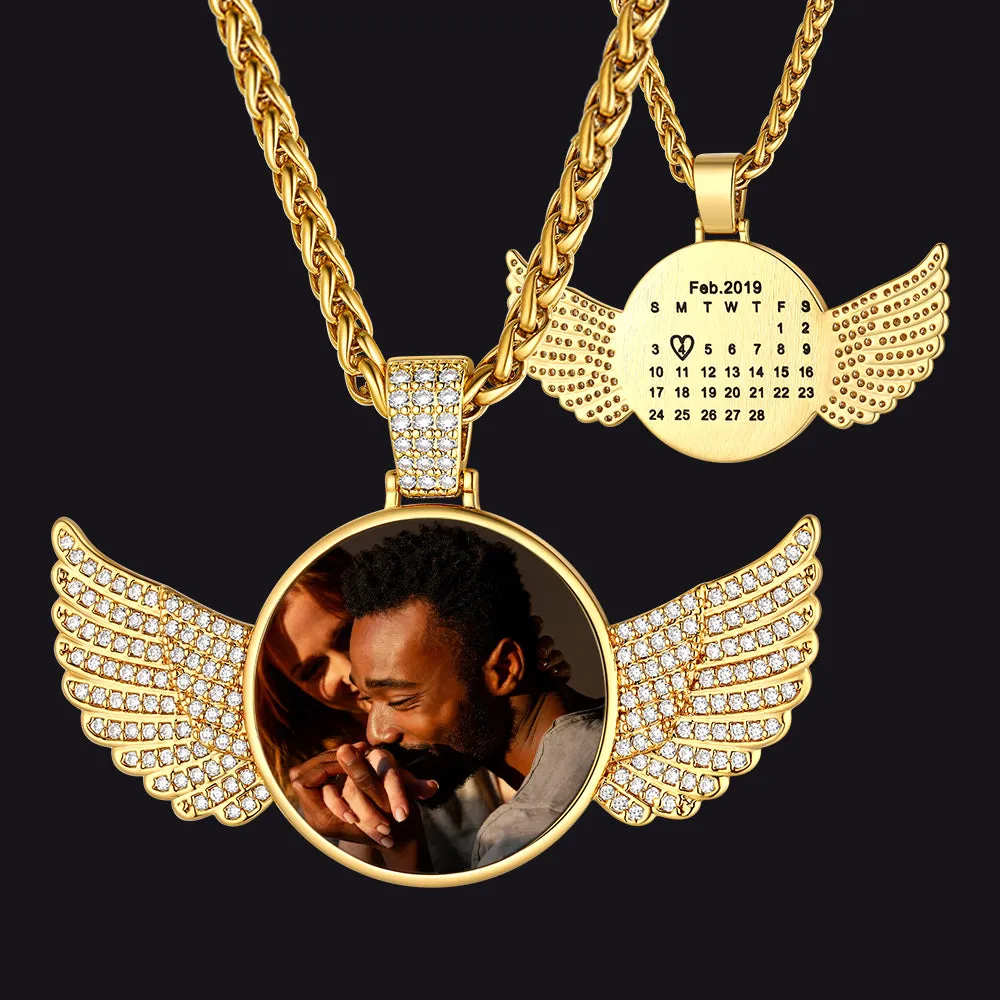 Custom Angel Wing Photo Picture Necklace with Calendar Gift