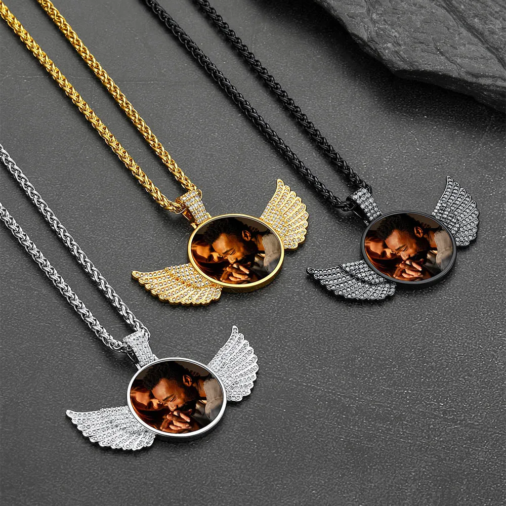 Custom Angel Wing Photo Picture Necklace with Calendar Gift