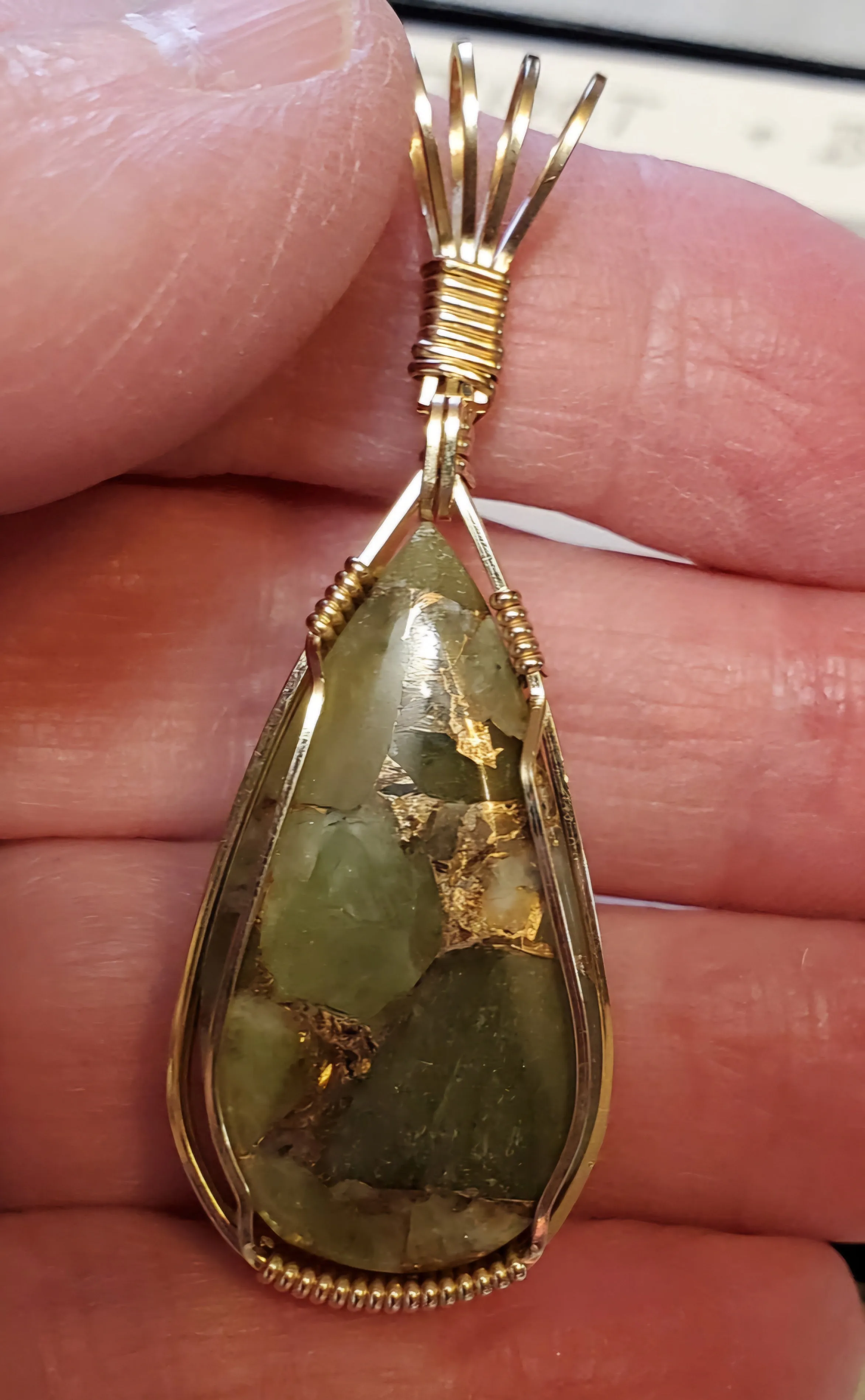 Custom Wire Wrapped Peridot with Bronze set:Earrings, Necklace/Pendant 14kgf