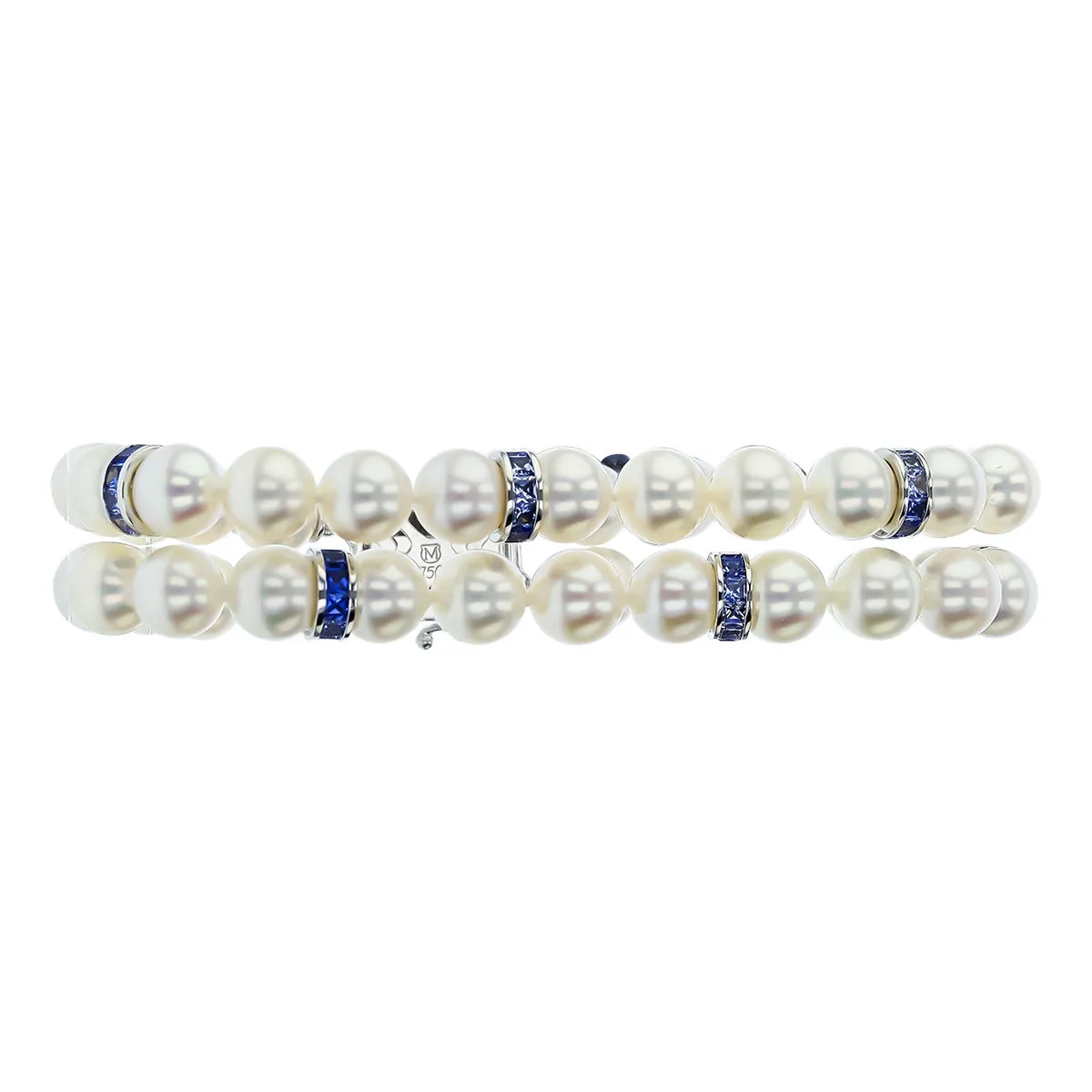 Double Akoya Pearl Bracelet with Blue Sapphires