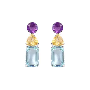 Earrings - Amethyst, Citrine & Aquamarine Quartz