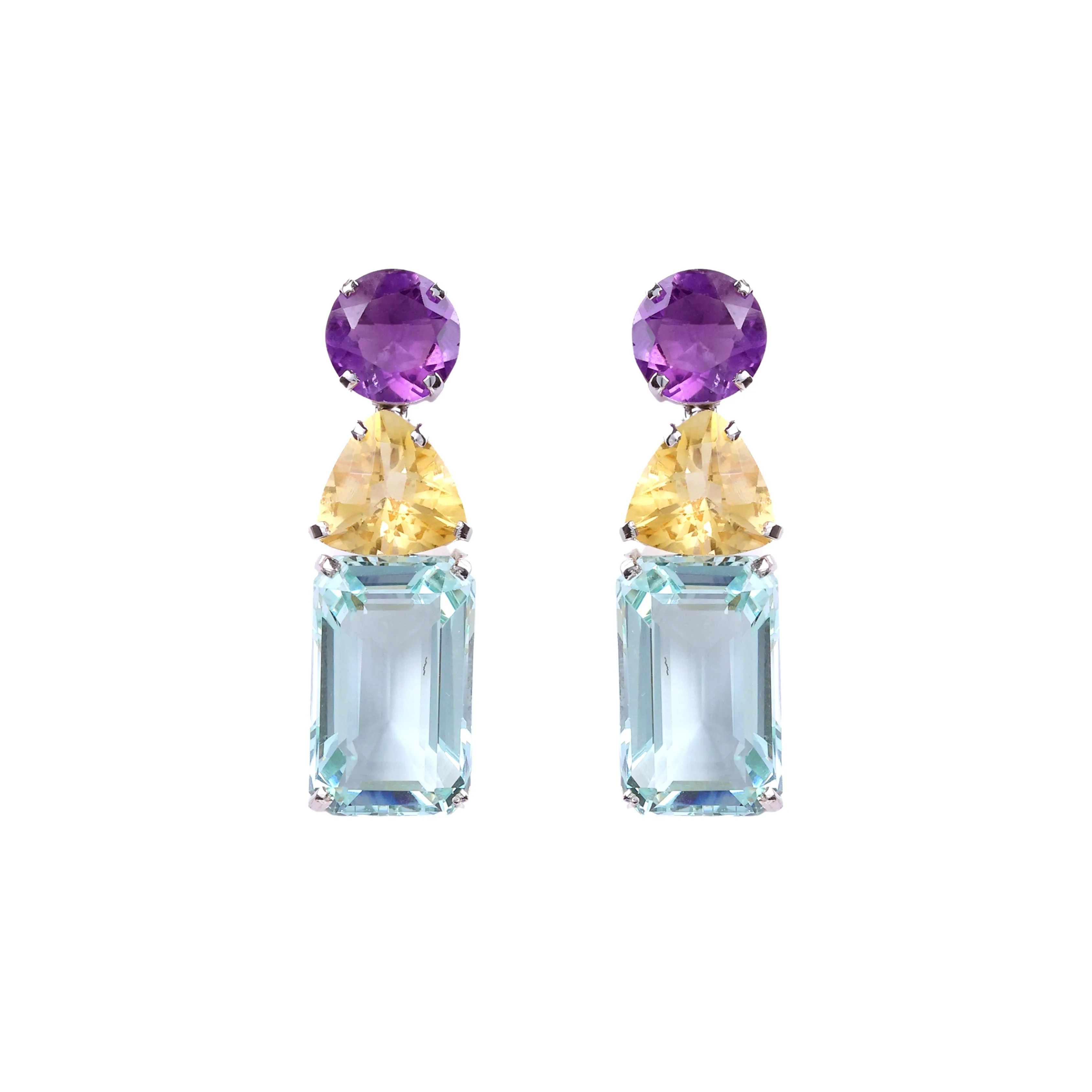 Earrings - Amethyst, Citrine & Aquamarine Quartz
