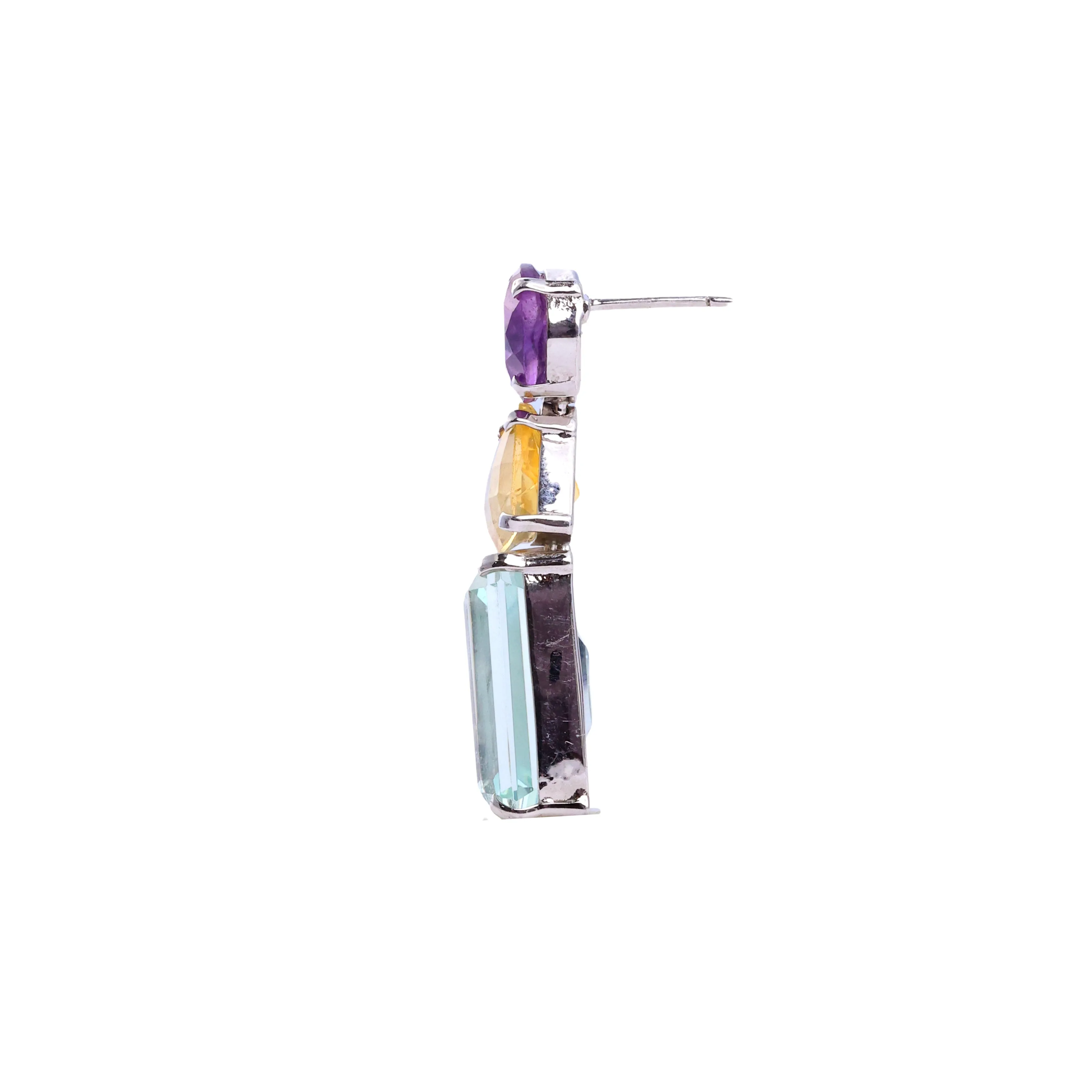 Earrings - Amethyst, Citrine & Aquamarine Quartz