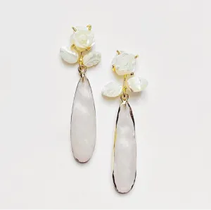 Earrings - Carved Rose   White Quartz