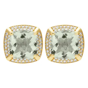 Earrings - Green Quartz And Diamond
