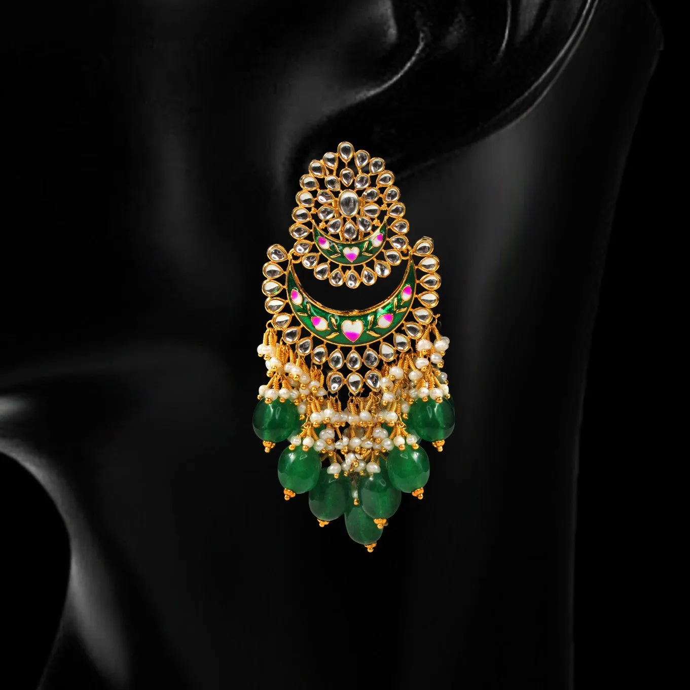 Earrings in Jade, Pearl and Kundhan