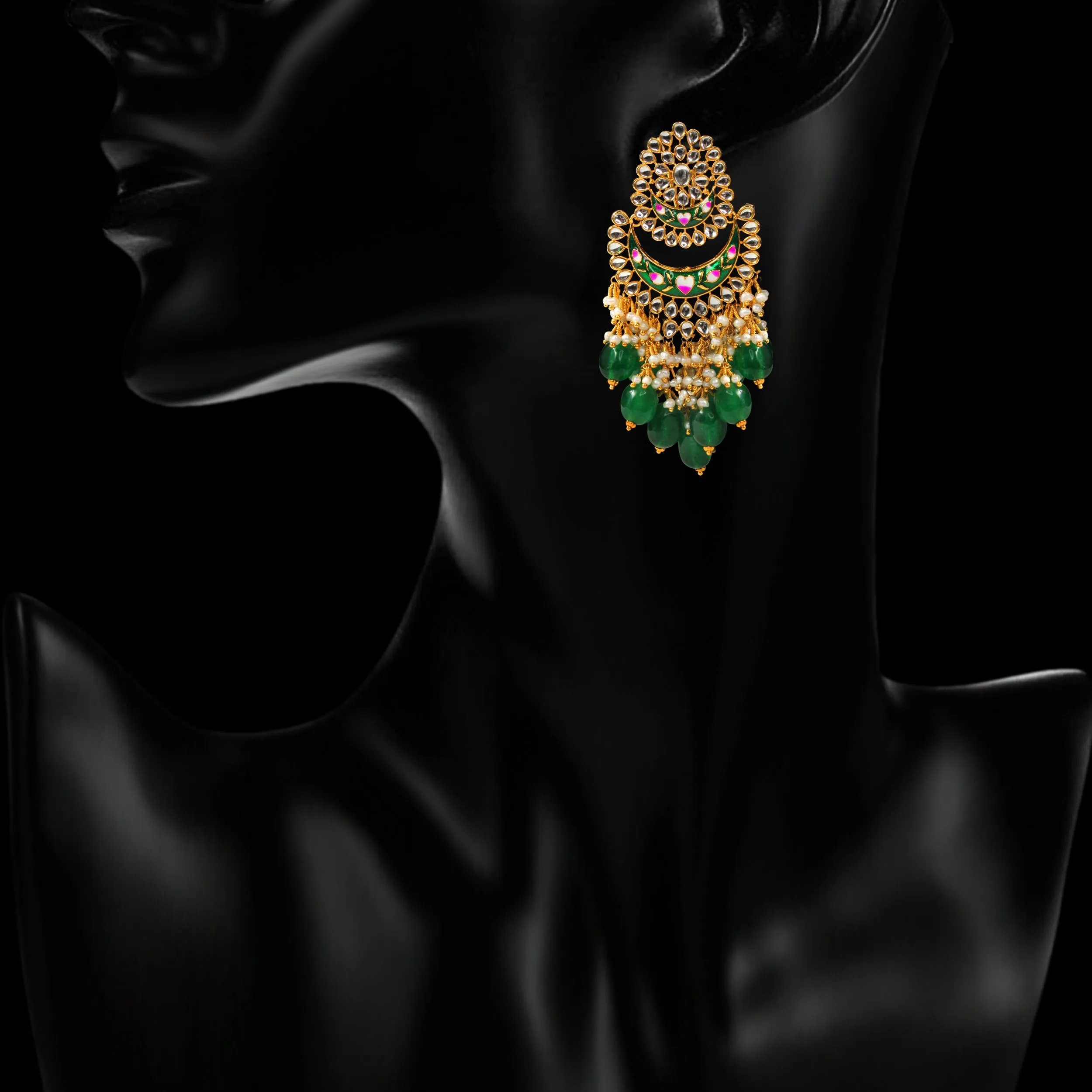 Earrings in Jade, Pearl and Kundhan