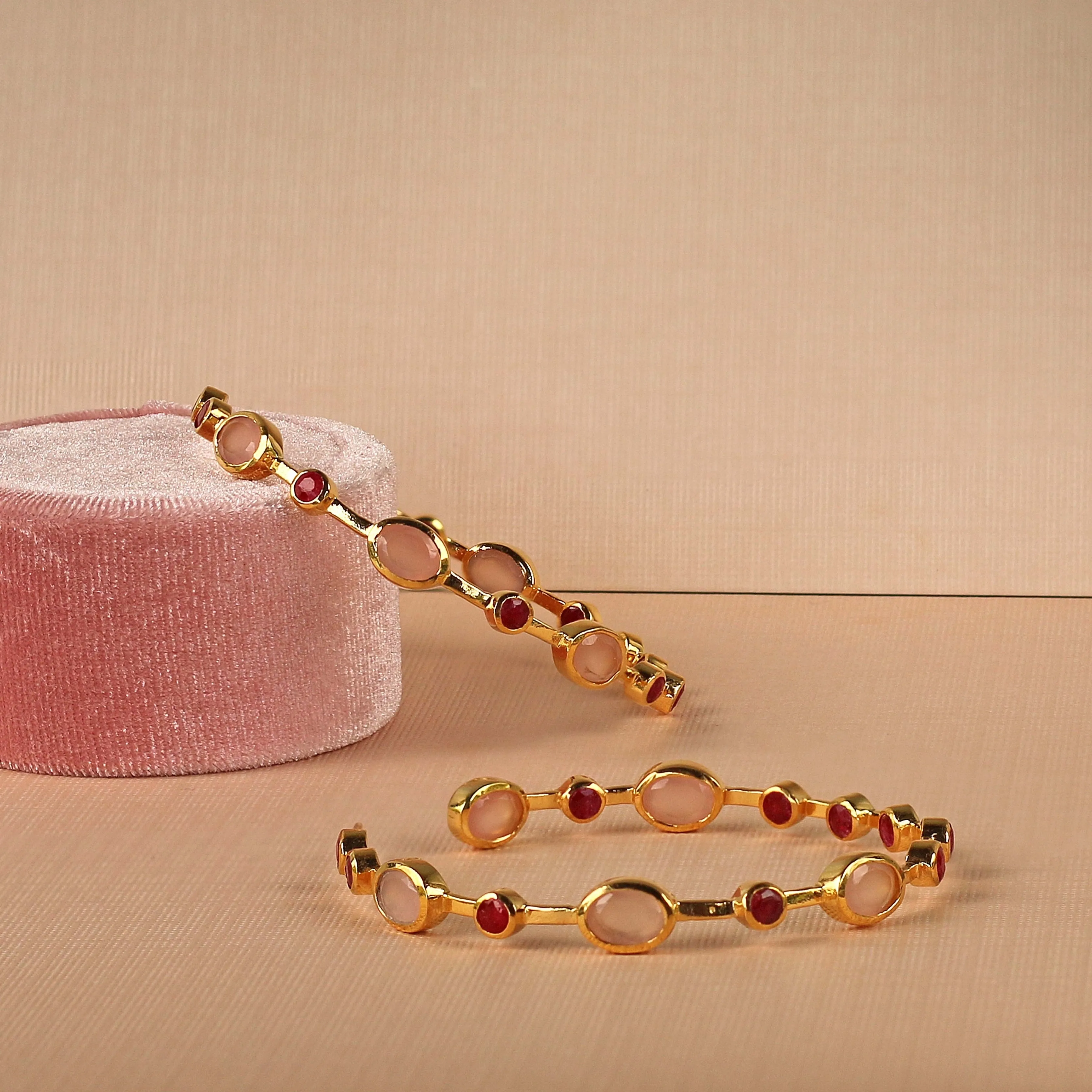 Earrings - Rose Quartz & Ruby Hoops