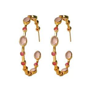 Earrings - Rose Quartz & Ruby Hoops