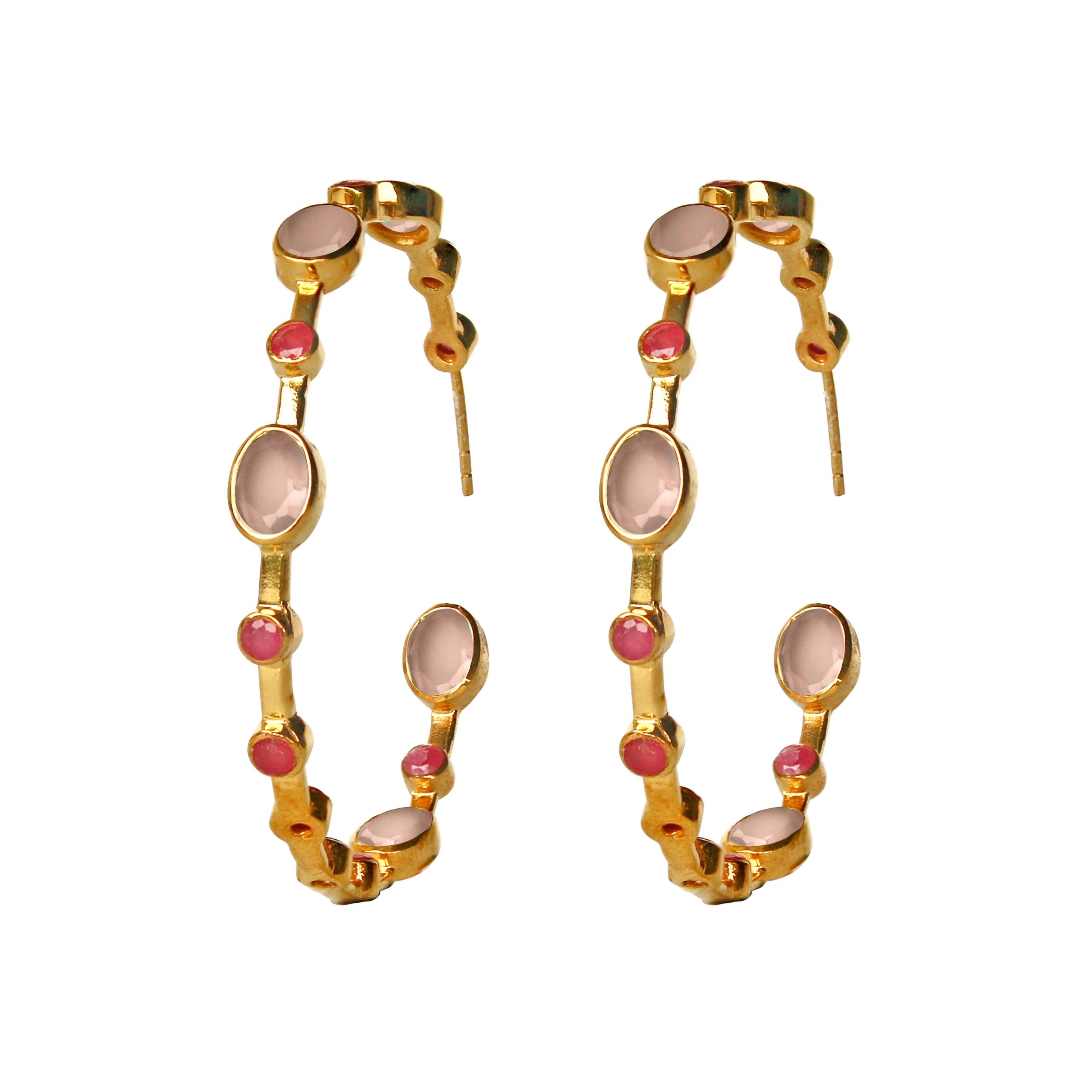 Earrings - Rose Quartz & Ruby Hoops