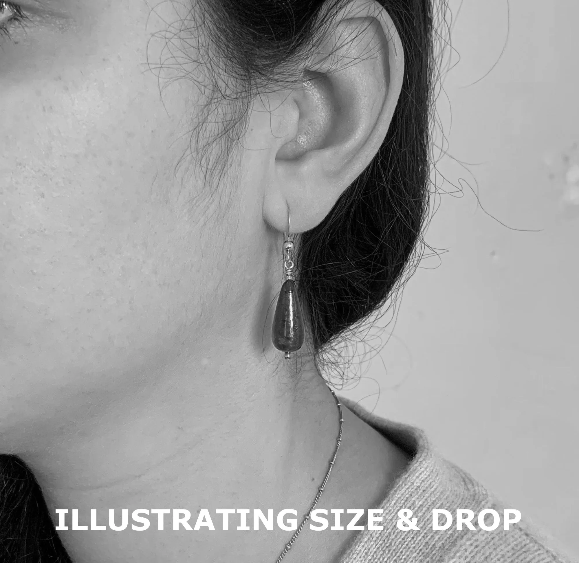 Earrings with dark green, teal, white gold Murano glass short pear drops on silver or gold