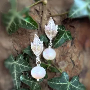 Elven Leaf and Pearl Silver Earrings