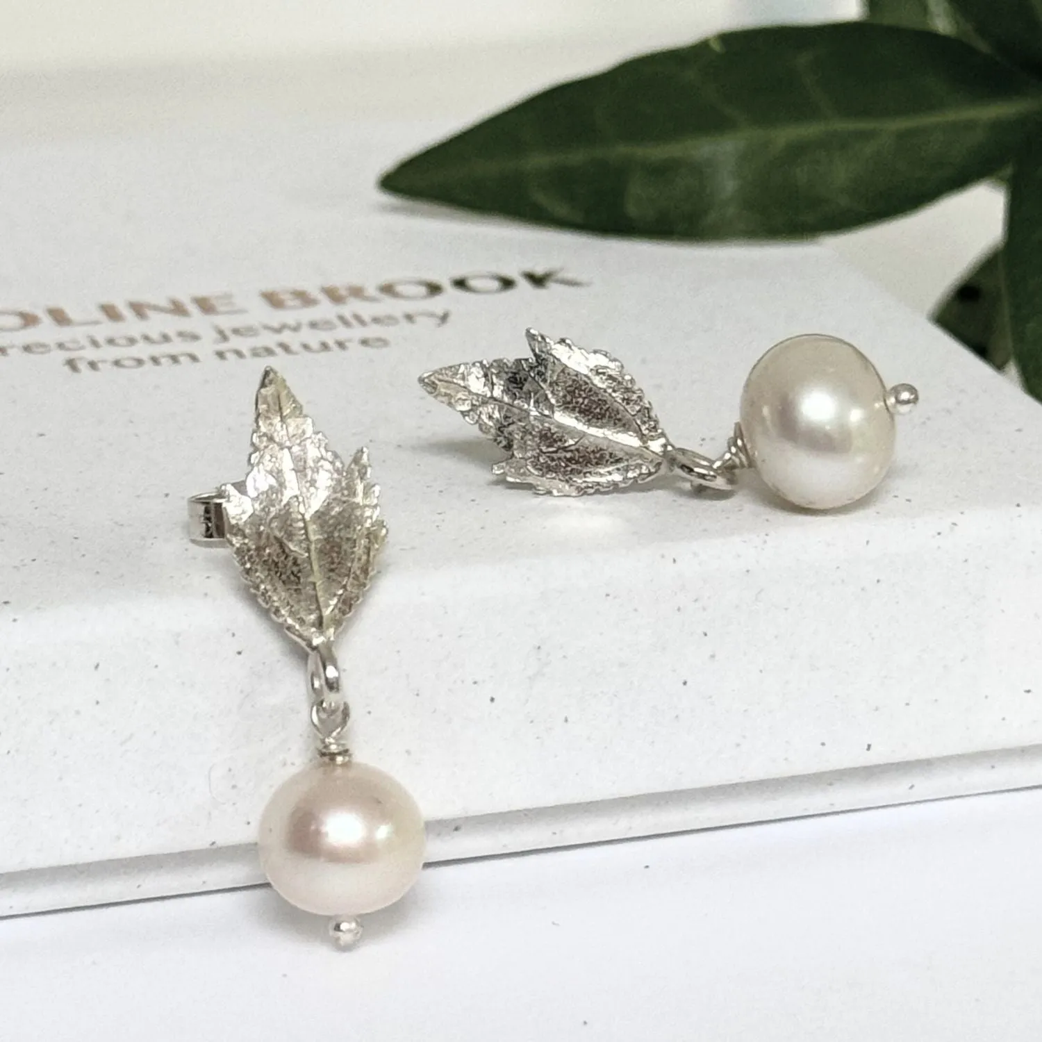 Elven Leaf and Pearl Silver Earrings