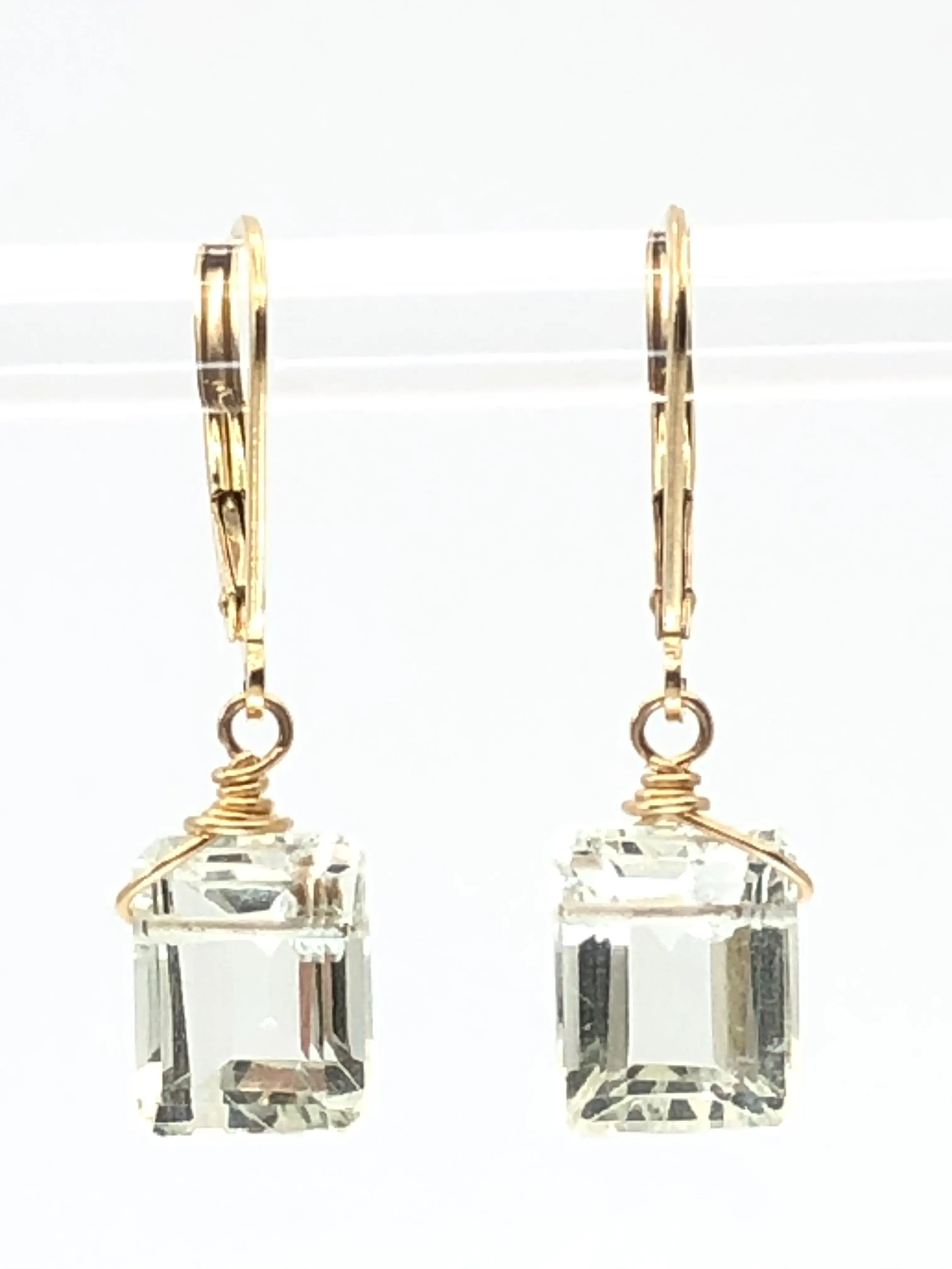 Emerald cut Green Amethyst earrings silver