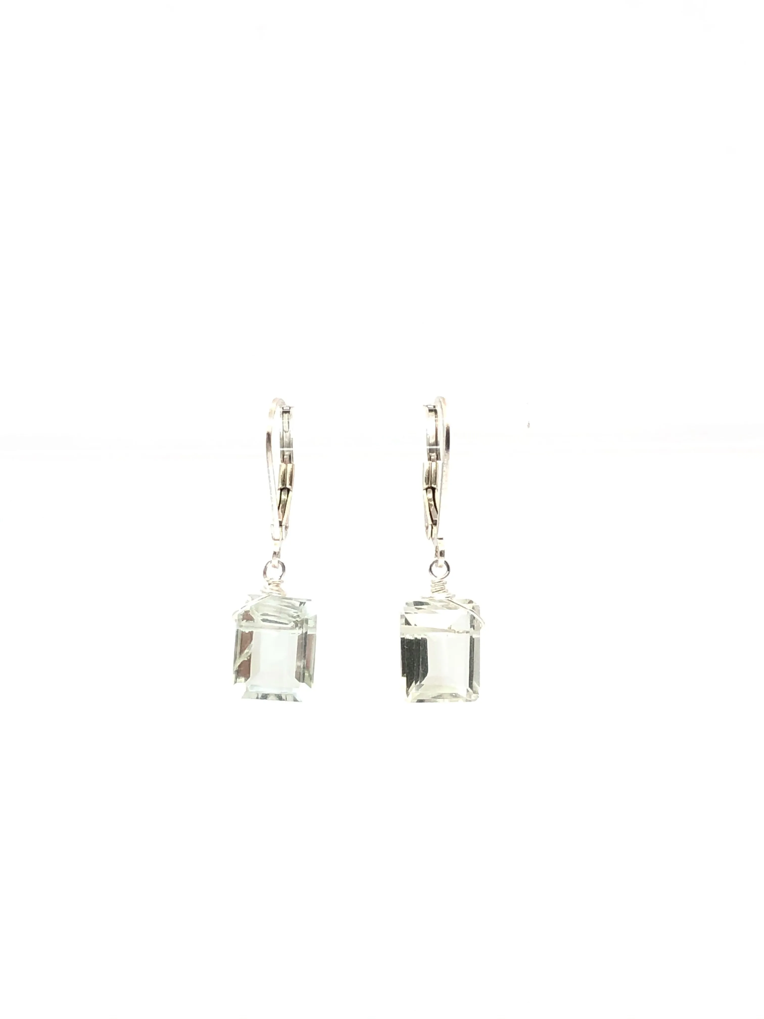 Emerald cut Green Amethyst earrings silver