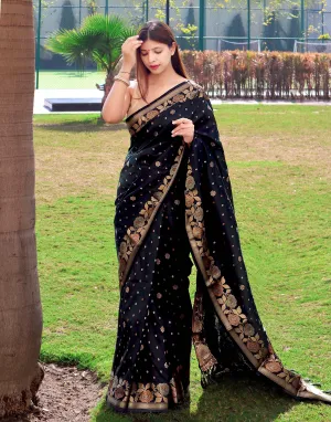 Floral Woven Zari Weaving Designer Pure Soft Banarasi Silk Saree