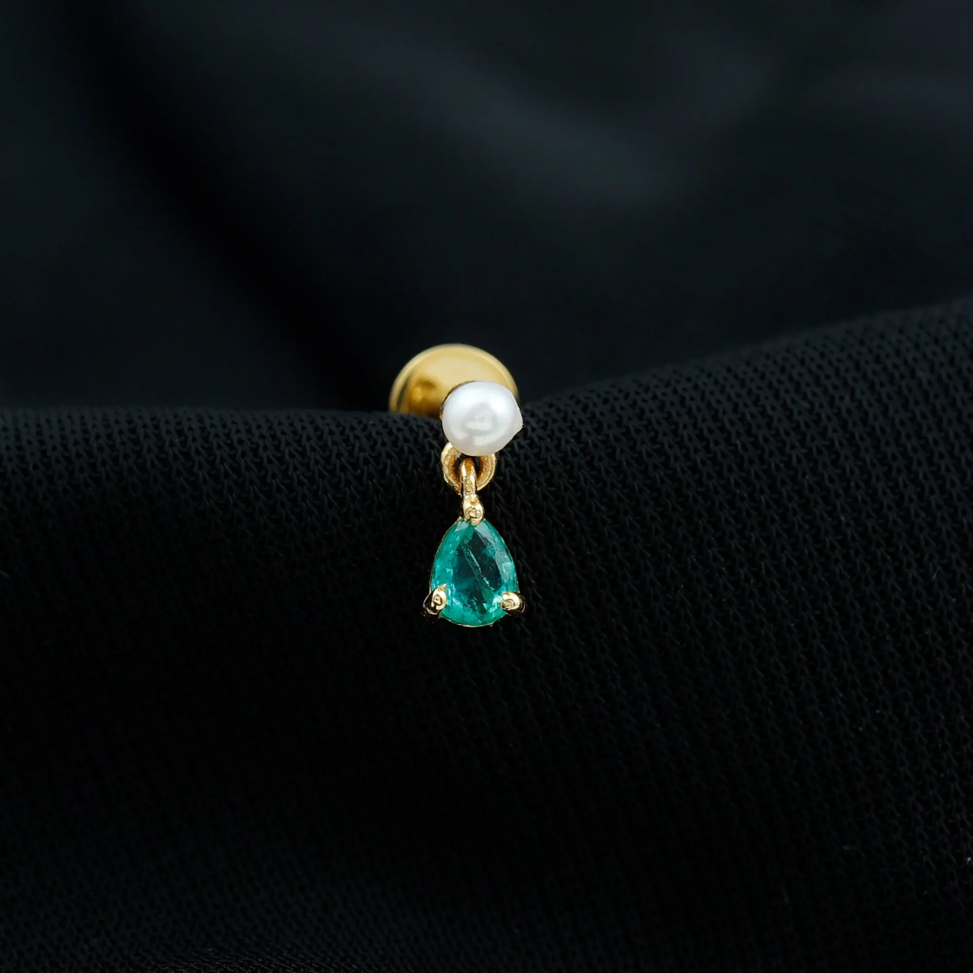 Freshwater Pearl and Emerald Helix Dangle Earring