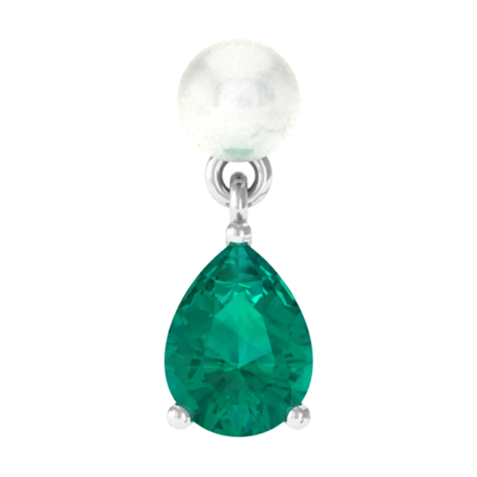 Freshwater Pearl and Emerald Helix Dangle Earring