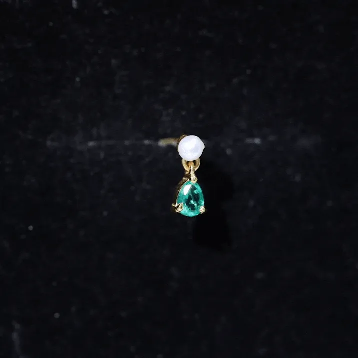 Freshwater Pearl and Emerald Helix Dangle Earring