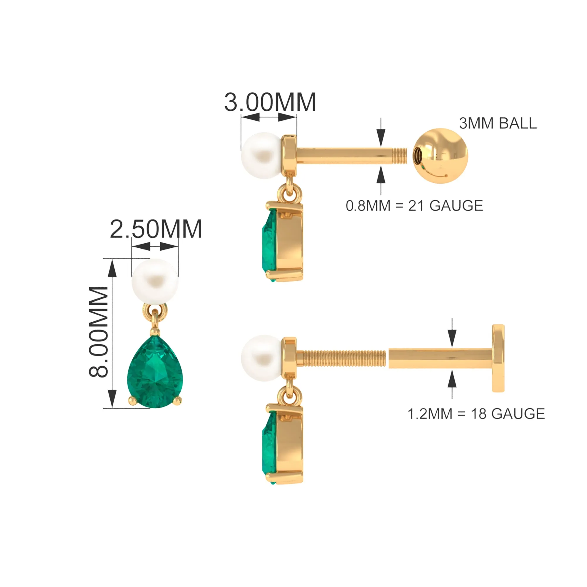 Freshwater Pearl and Emerald Helix Dangle Earring