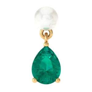 Freshwater Pearl and Emerald Helix Dangle Earring