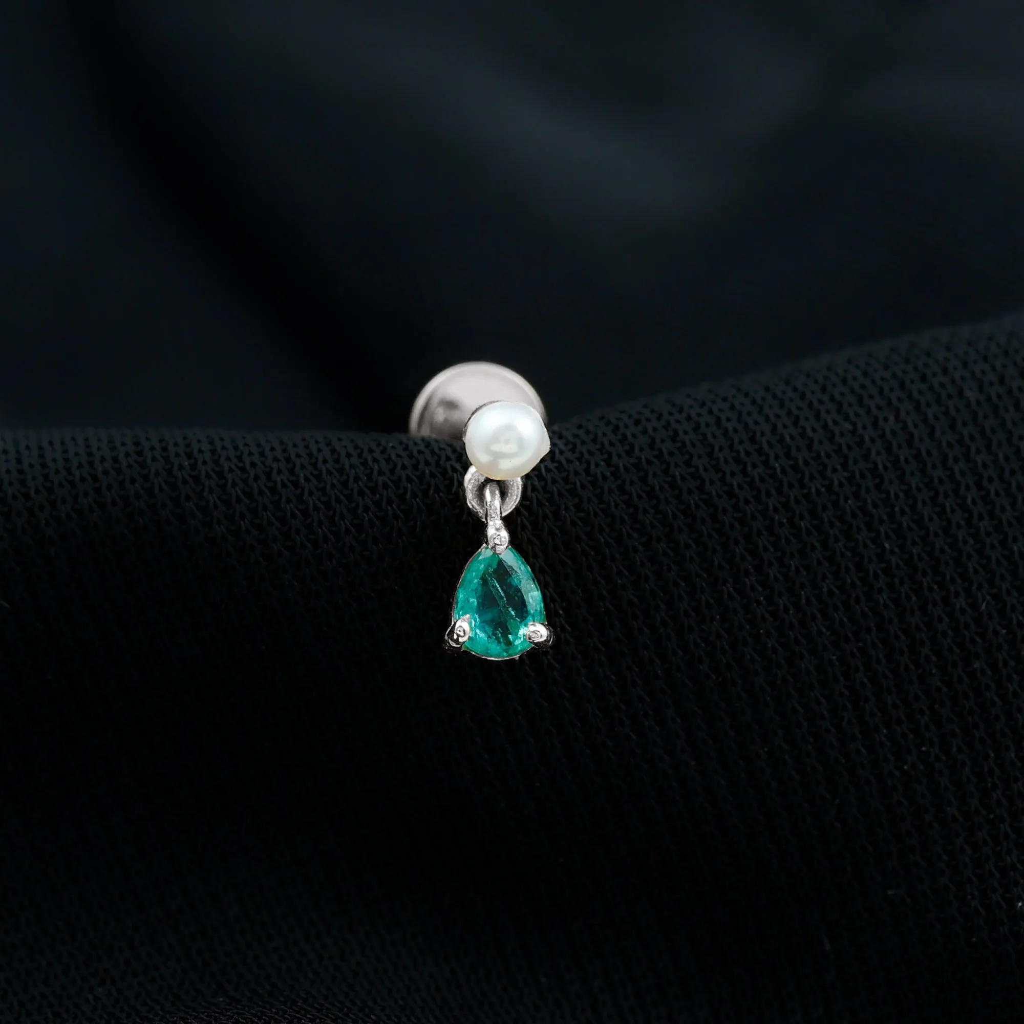 Freshwater Pearl and Emerald Helix Dangle Earring