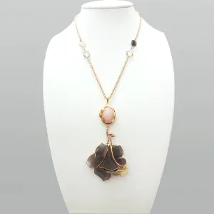 'Full Bloom' Necklace with Pink Opal , Amethyst and carved flower Druzy Agate Geode