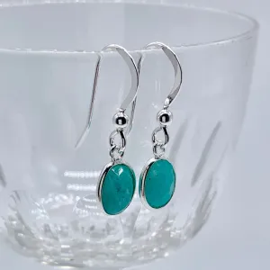 Gemstone earrings with amazonite (blue) crystal drops on silver hooks
