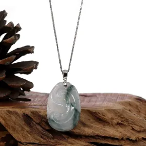 Genuine Burmese Ice Blue Jadeite RuYi Pendant with Sterling Silver Bail