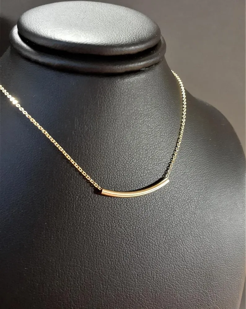Gold Filled Tube Bar Necklace - Fidget Necklace