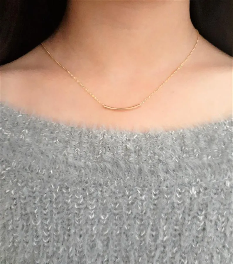 Gold Filled Tube Bar Necklace - Fidget Necklace