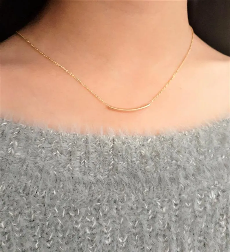 Gold Filled Tube Bar Necklace - Fidget Necklace