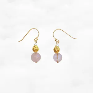Gold Lotus Rose Quartz Earrings