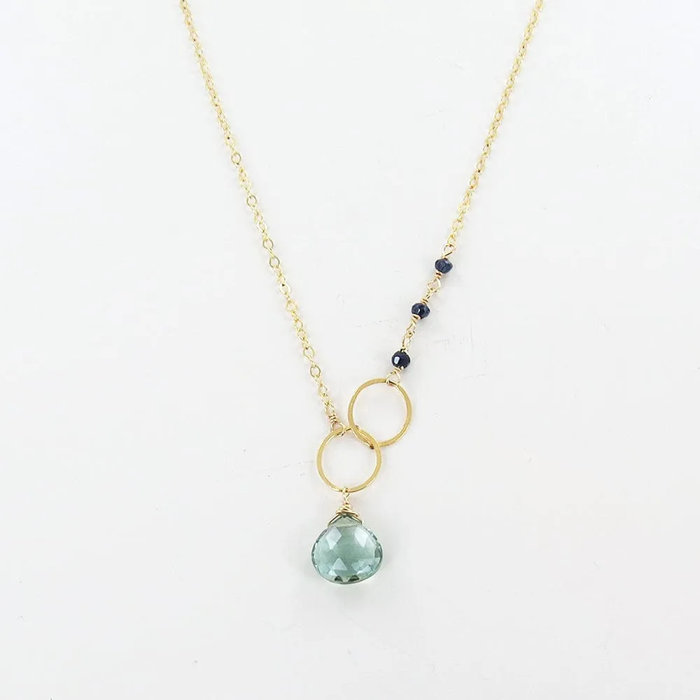 GREEN AMETHYST LOOPED GOLD NECKLACE