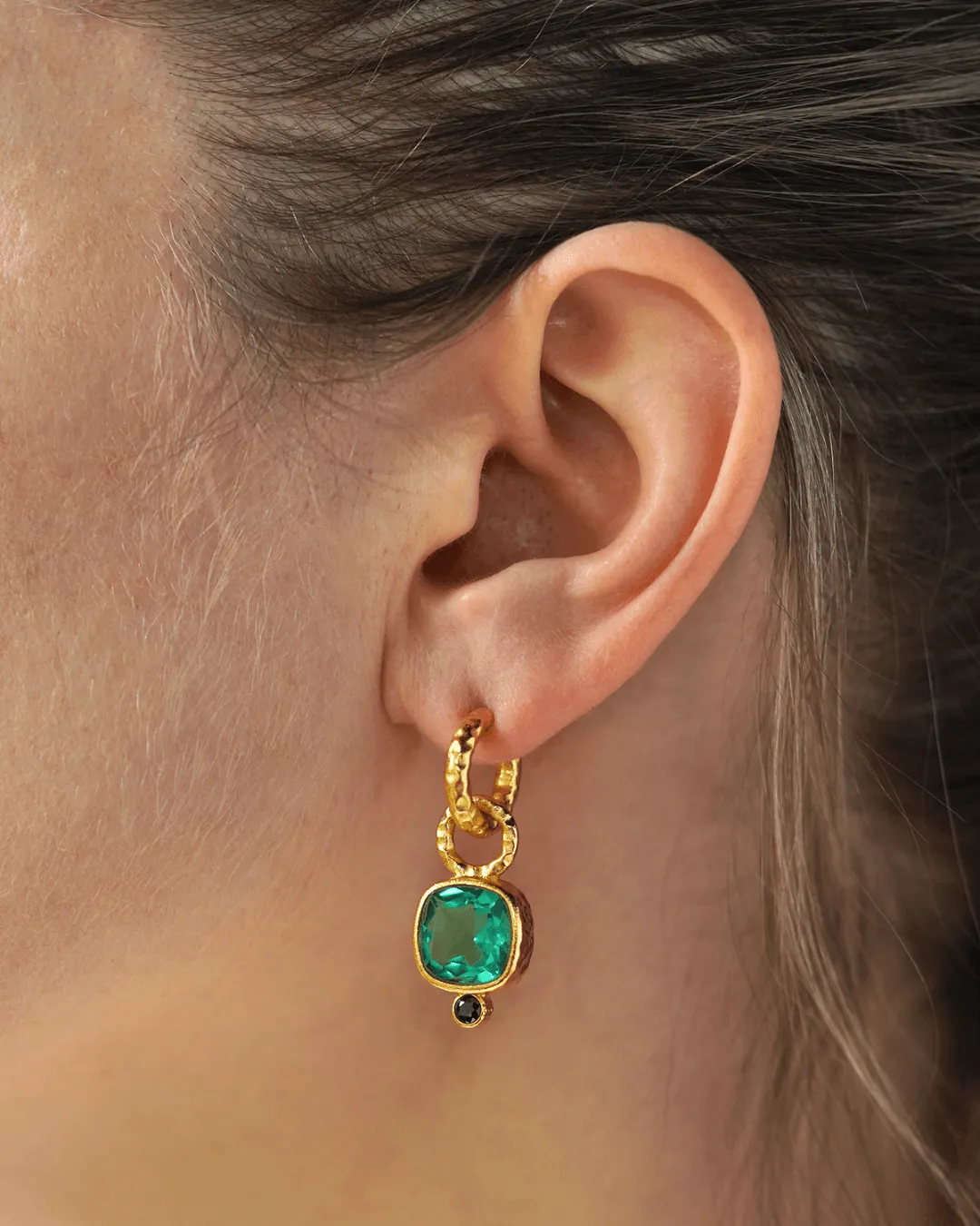Green Charm Hoop Earrings