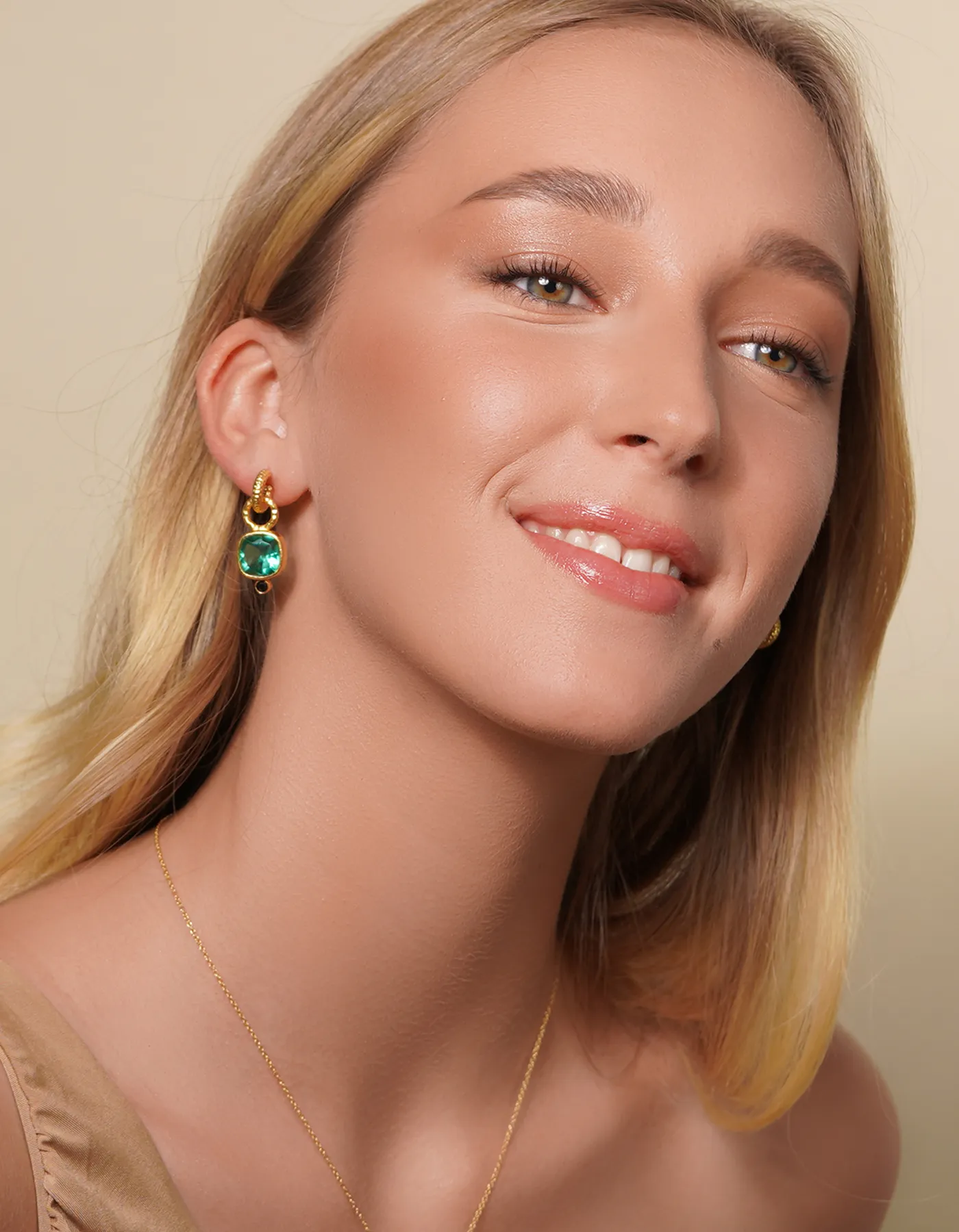 Green Charm Hoop Earrings