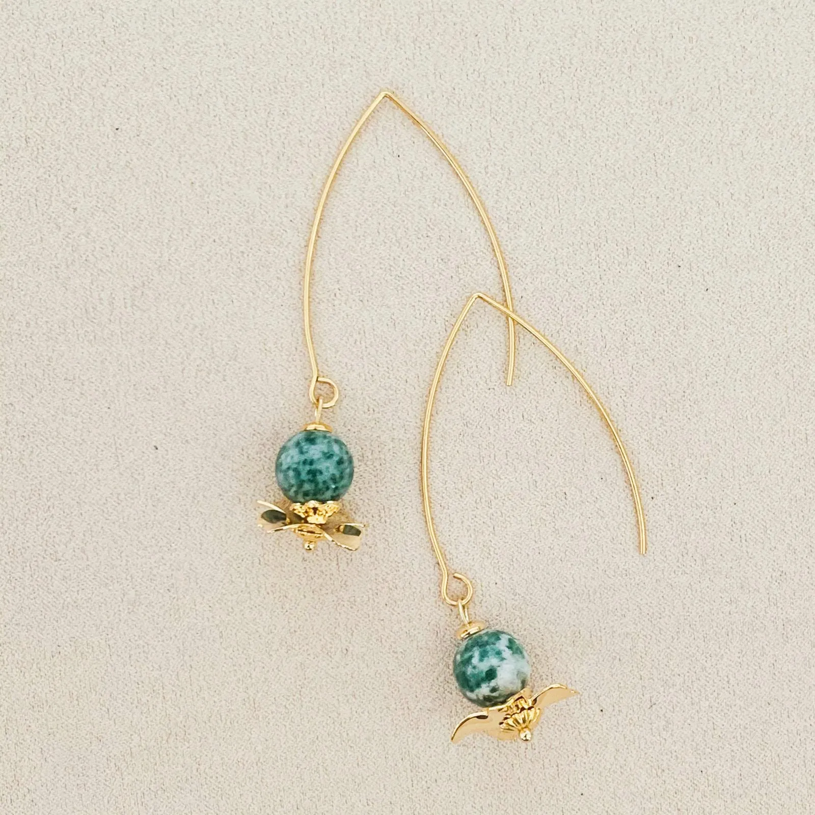 Green Dot Jade Floral Earrings