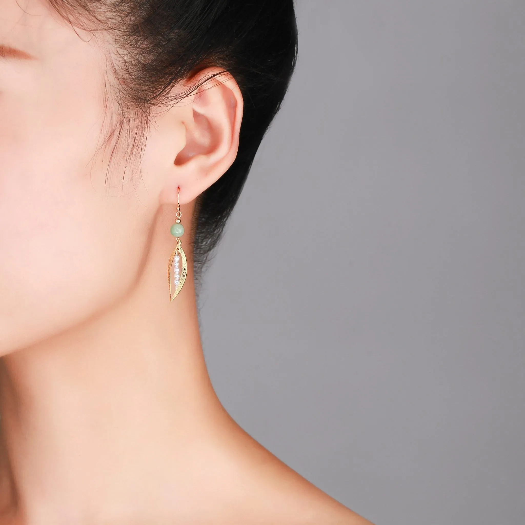 Green Jade Drop Pearl Earrings