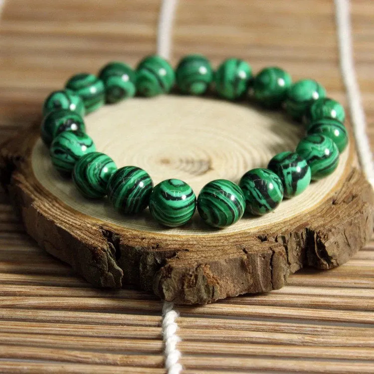 Green Malachite Crystal Bracelet - Round - Crystal Jewelry, Gemstone Bracelet, Unique Gift, Beaded Bracelet, Man, Woman, Mens, Healing