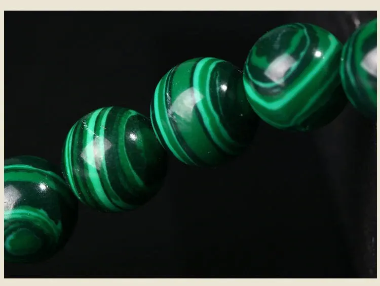 Green Malachite Crystal Bracelet - Round - Crystal Jewelry, Gemstone Bracelet, Unique Gift, Beaded Bracelet, Man, Woman, Mens, Healing