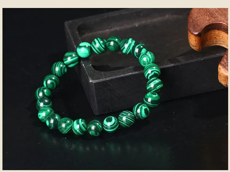 Green Malachite Crystal Bracelet - Round - Crystal Jewelry, Gemstone Bracelet, Unique Gift, Beaded Bracelet, Man, Woman, Mens, Healing