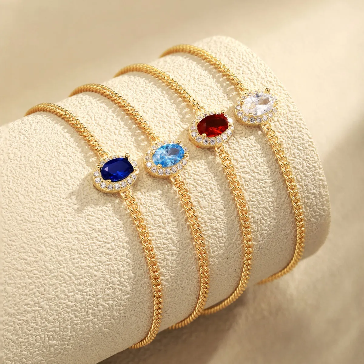 Halo Oval Blue Solitaire Bracelet