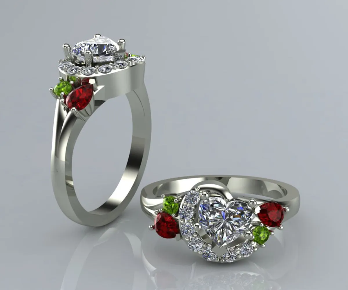 Heart Diamond Ruby Family Ring Redesigned