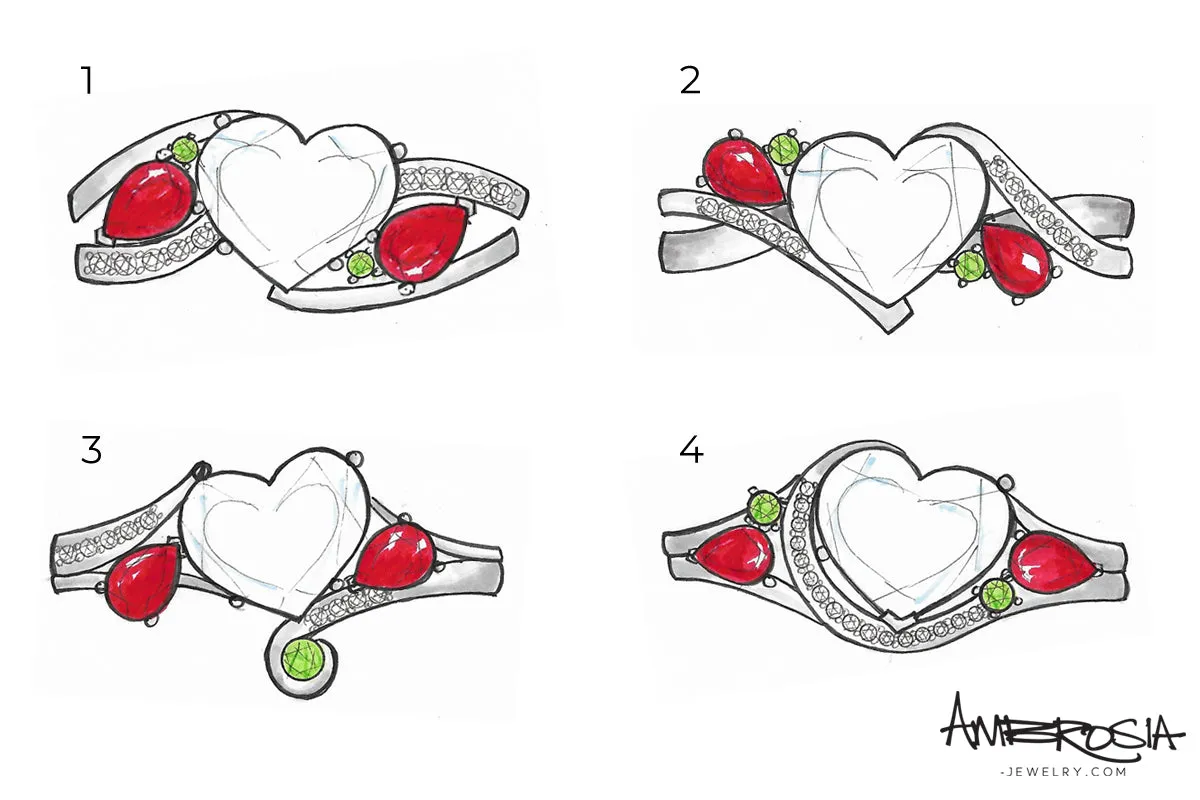 Heart Diamond Ruby Family Ring Redesigned