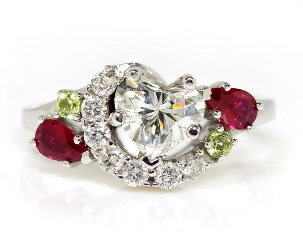 Heart Diamond Ruby Family Ring Redesigned