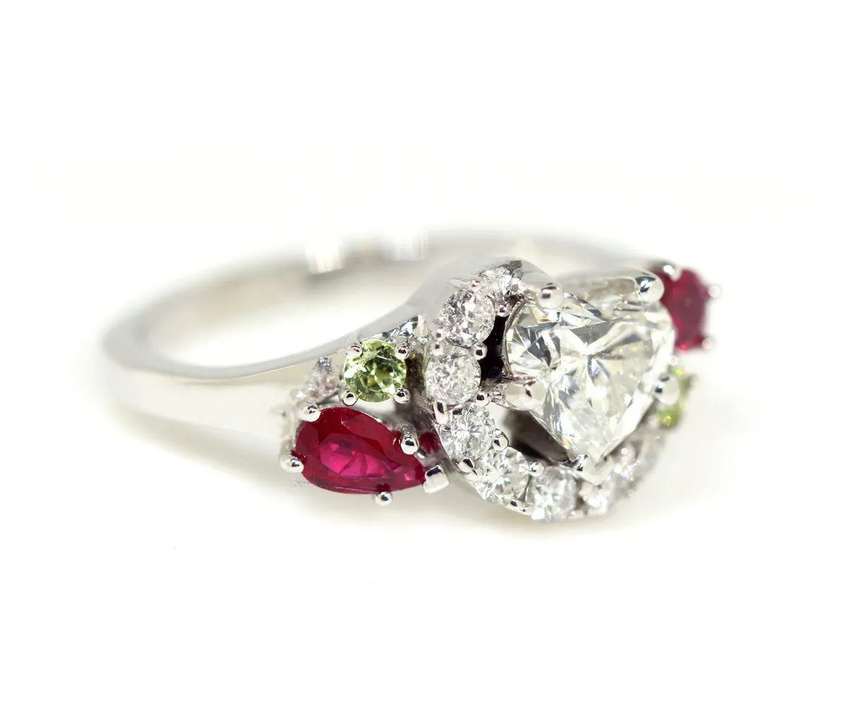 Heart Diamond Ruby Family Ring Redesigned
